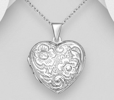 Şəkli böyütmək üçün tiklayın 925 Sterling Silver Flower and Heart Locket Pendant