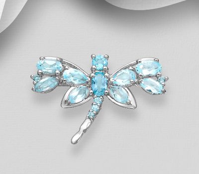 Şəkli böyütmək üçün tiklayın La Preciada - 925 Sterling Silver Dragonfly Brooch, Decorated with Sky-Blue Topaz