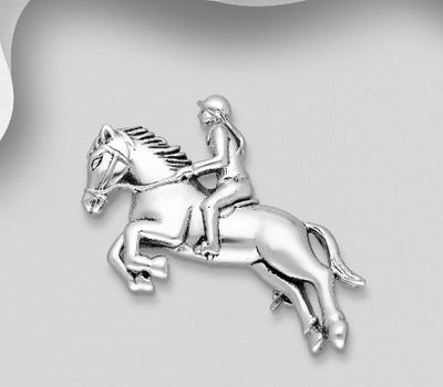 925 Sterling Silver Girl Riding Horse Brooch