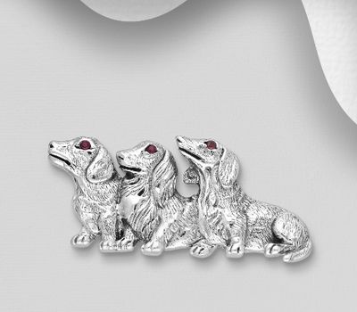 Şəkli böyütmək üçün tiklayın 925 Sterling Silver Oxidized Dog Brooch Decorated With CZ