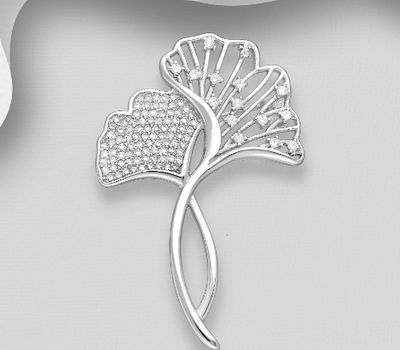 925 Sterling Silver Flower Brooch, Decorated with CZ Simulated Diamonds