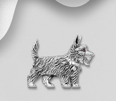 925 Sterling Silver Dog Brooch Decorated With CZ
