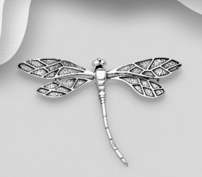 925 Sterling Silver Oxidized Dragonfly Brooch