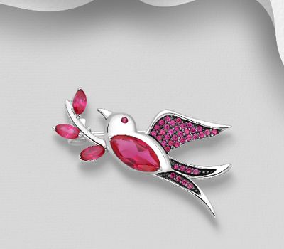 925 Sterling Silver Bird Brooch, Decorated with CZ Simulated Diamonds