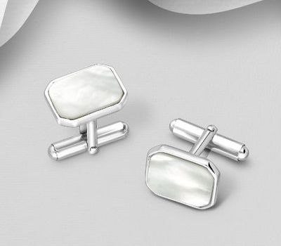 925 Sterling Silver Cuff Links Decorated With Shell