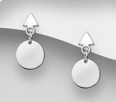 925 Sterling Silver Engravable Circle Tag with Arrow Push-Back Earrings