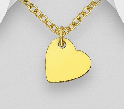 Şəkli böyütmək üçün tiklayın 925 Sterling Silver Engravable Heart Pendant, Plated with 1 Micron 18K Yellow Gold