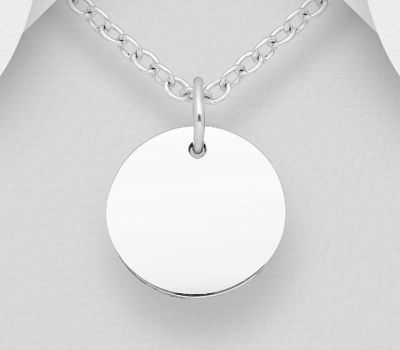 Şəkli böyütmək üçün tiklayın 925 Sterling Silver Engravable Circle Tag Pendant