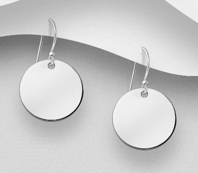 925 Sterling Silver Engravable Circle Tag Hook Earrings