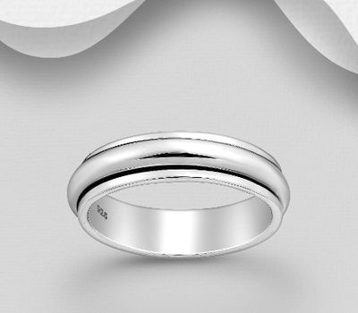 925 Sterling Silver Oxidized Spinnable Ring, Engravable, 5 mm Wide