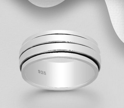 Şəkli böyütmək üçün tiklayın 925 Sterling Silver Oxidized Spin Band Ring, 8 mm Wide, Engravable
