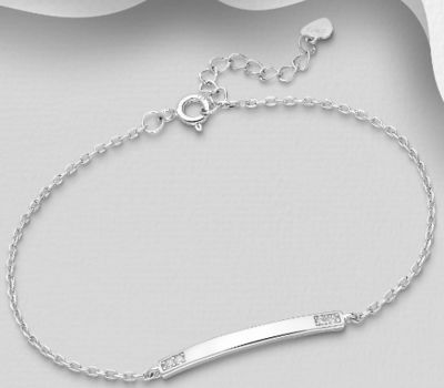 925 Sterling Silver Bar Bracelet, Decorated with CZ Simulated Diamonds