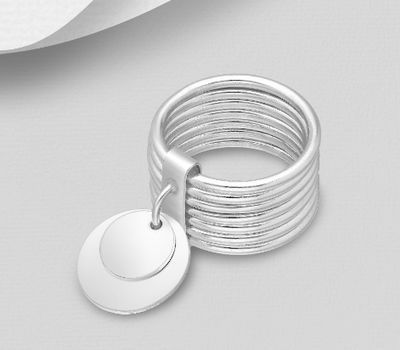 Şəkli böyütmək üçün tiklayın 925 Sterling Silver Stack Ring with Engravable Round Charms