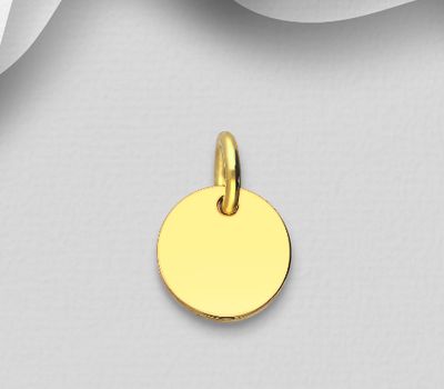 925 Sterling Silver Engravable Circle Tag, Plated with 1 Micron 18K Yellow Gold