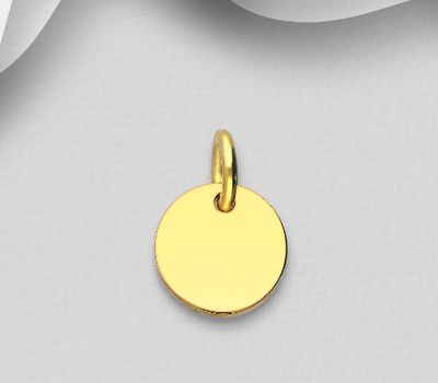 Şəkli böyütmək üçün tiklayın 925 Sterling Silver Engravable Circle Tag, Plated with 1 Micron 18K Yellow Gold