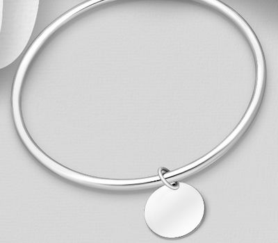 925 Sterling Silver Engravable Circle Tag Bangle