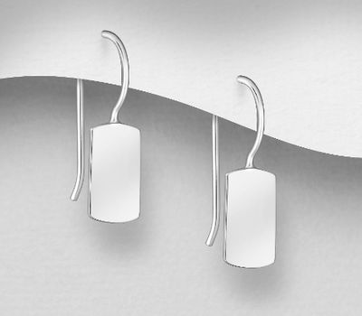 Şəkli böyütmək üçün tiklayın 925 Sterling Silver Engravable Rectangle Hook Earrings