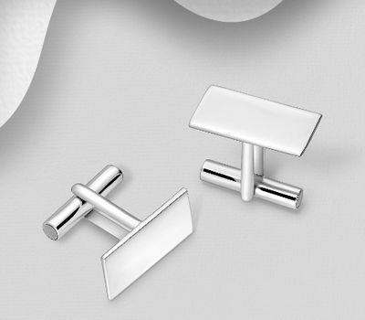 Şəkli böyütmək üçün tiklayın 925 Sterling Silver Engravable Rectangle Cuff Links