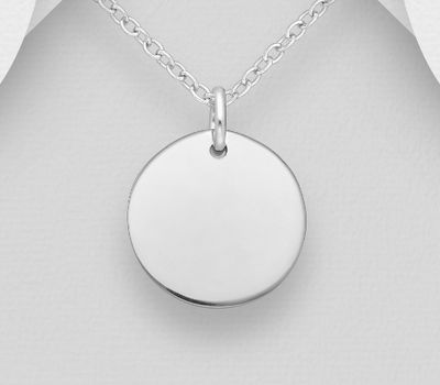 925 Sterling Silver Round Pendant, Engravable
