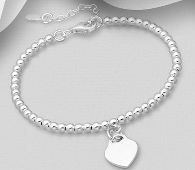 Şəkli böyütmək üçün tiklayın 925 Sterling Silver Bracelet with Engravable Heart Charm