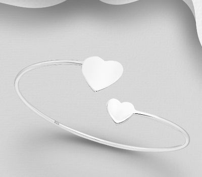 Şəkli böyütmək üçün tiklayın 925 Sterling Silver Adjustable Heart Bracelet, Engravable