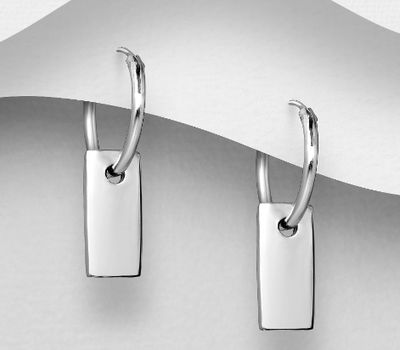 Şəkli böyütmək üçün tiklayın 925 Sterling Silver Engravable Rectangle Hoop Earrings