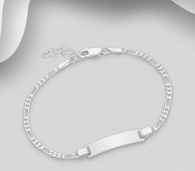 Şəkli böyütmək üçün tiklayın ITALIAN DELIGHT – 925 Sterling Silver Tag Bracelet, Engravable, Made in Italy.