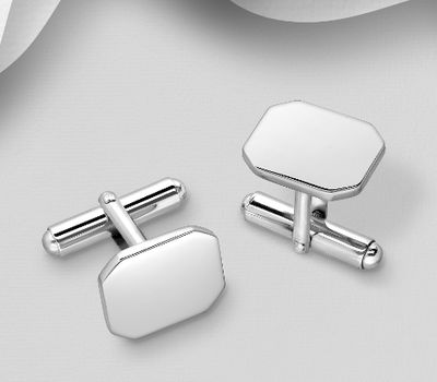 Şəkli böyütmək üçün tiklayın 925 Sterling Silver Engravable Rectangle Cuff Links