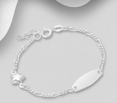 ITALIAN DELIGHT - 925 Sterling Silver Star & Engravable Tag Bracelet, Made in Italy