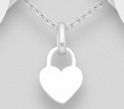 925 Sterling Silver Engravable Heart Lock Pendant