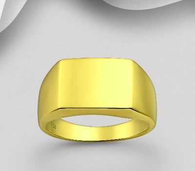 925 Sterling Silver Engravable Ring, Plated with 1 Micron 18K Yellow Gold