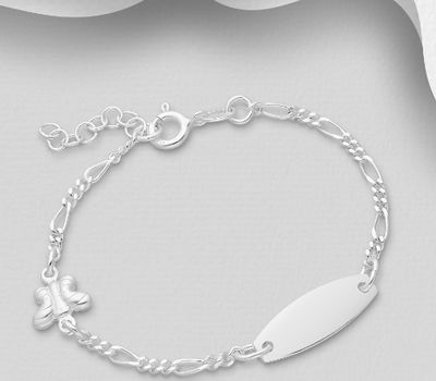 ITALIAN DELIGHT - 925 Sterling Silver Butterfly & Engravable Tag Bracelet, Made in Italy