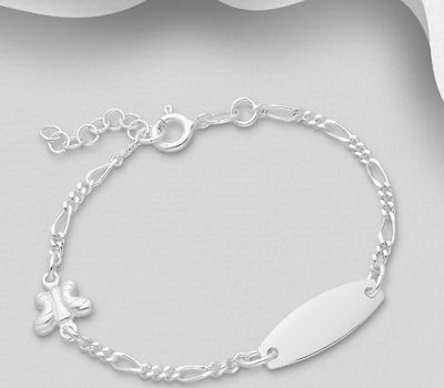 Şəkli böyütmək üçün tiklayın ITALIAN DELIGHT - 925 Sterling Silver Butterfly & Engravable Tag Bracelet, Made in Italy