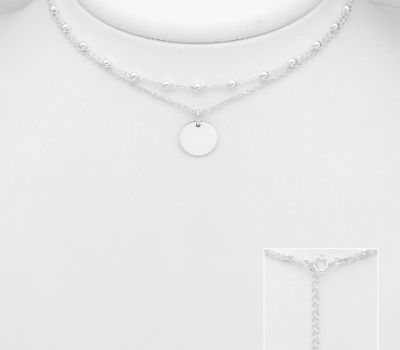 925 Sterling Silver Choker, Featuring Ball and Circle Engravable Tag