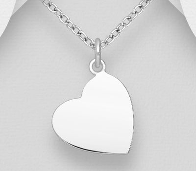 925 Sterling Silver Engravable Heart Tag Pendant