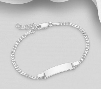 ITALIAN DELIGHT - 925 Sterling Silver Engravable Tag Bracelet, 6 mm Wide, Made in Italy