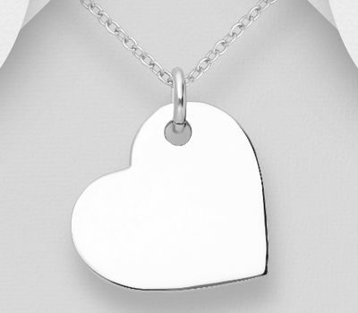 925 Sterling Silver Engravable Heart Tag Pendant