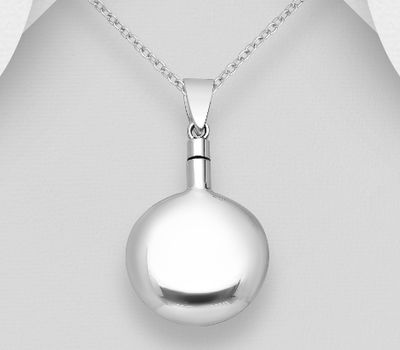 925 Sterling Silver Circle Keepsake Cremation Pendant, screw-on top. Hole size: 2.6 mm.
