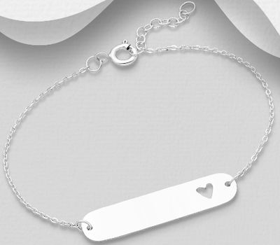 925 Sterling Silver Engravable Heart Bracelet