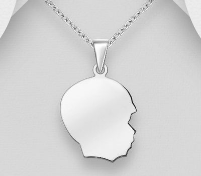 Şəkli böyütmək üçün tiklayın 925 Sterling Silver Boy Pendant, Engravable