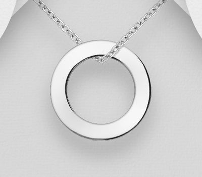 Şəkli böyütmək üçün tiklayın 925 Sterling Silver Engravable Circle Tag Pendant