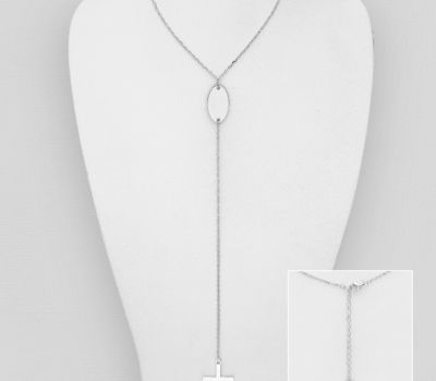 925 Sterling Silver Cross Necklace with Engravable Oval Tag