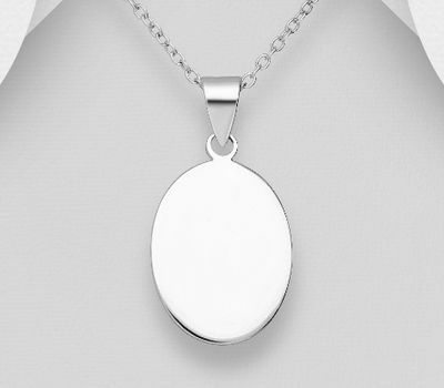 Şəkli böyütmək üçün tiklayın 925 Sterling Silver Engravable Oval Tag Pendant