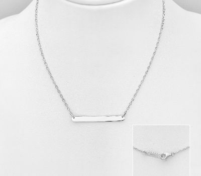 Şəkli böyütmək üçün tiklayın 925 Sterling Silver Engravable Bar Necklace
