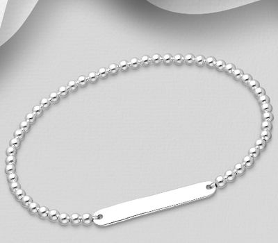 925 Sterling Silver Ball and Engravable Tag Bracelet