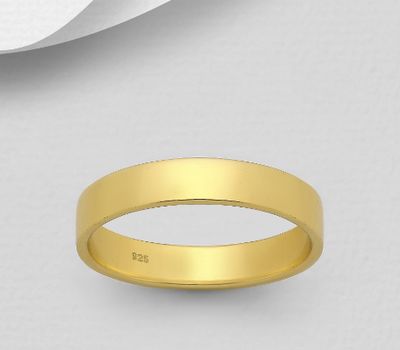 925 Sterling Silver Engravable Band Ring, 4 mm Wide, Plated with 1 Micron 18K Yellow Gold