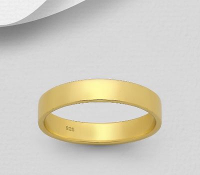 Şəkli böyütmək üçün tiklayın 925 Sterling Silver Engravable Band Ring, 4 mm Wide, Plated with 1 Micron 18K Yellow Gold