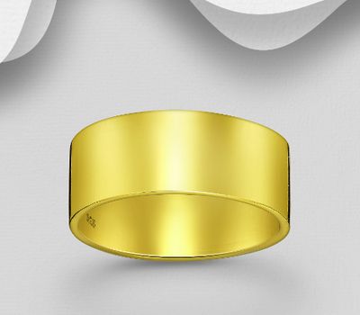 925 Sterling Silver Engravable Band Ring, 7 mm Wide, Plated with 1 Micron 18K Yellow Gold