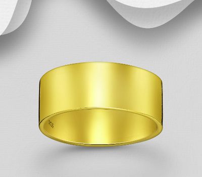 Şəkli böyütmək üçün tiklayın 925 Sterling Silver Engravable Band Ring, 7 mm Wide, Plated with 1 Micron 18K Yellow Gold