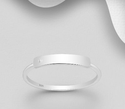 Şəkli böyütmək üçün tiklayın 925 Sterling Silver Engravable Ring Decorated with CZ Simulated Diamonds